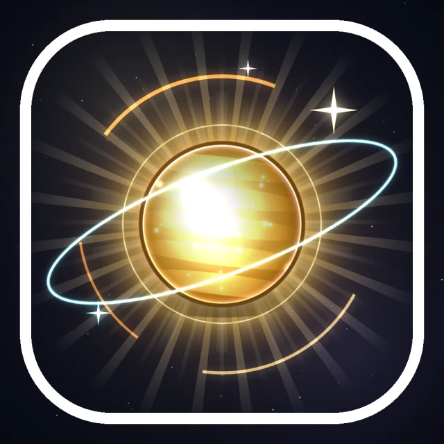 Arcane Spire game logo: a radiant golden planet surrounded by orbital rings