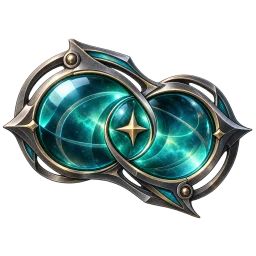 Parallax Witness badge: twin teal lenses around a radiant star