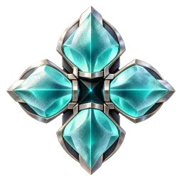 Phase Bloom badge: four turquoise crystal petals