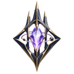 Spireheart badge: a violet crystal suspended in a slender metallic spire