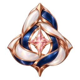 The Braided Zenith badge: a woven rose-gold, white and blue sculpture