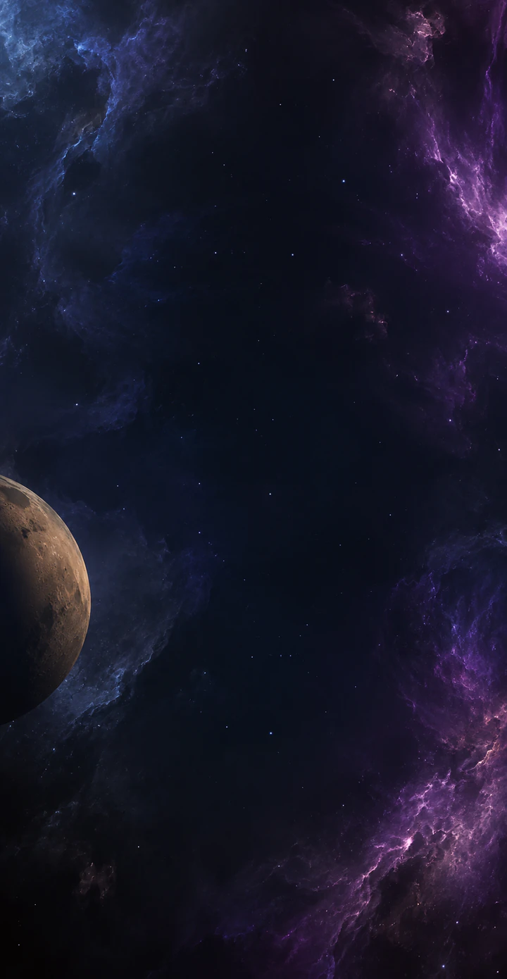 Nebula Reach: a rocky planet framed by violet clouds