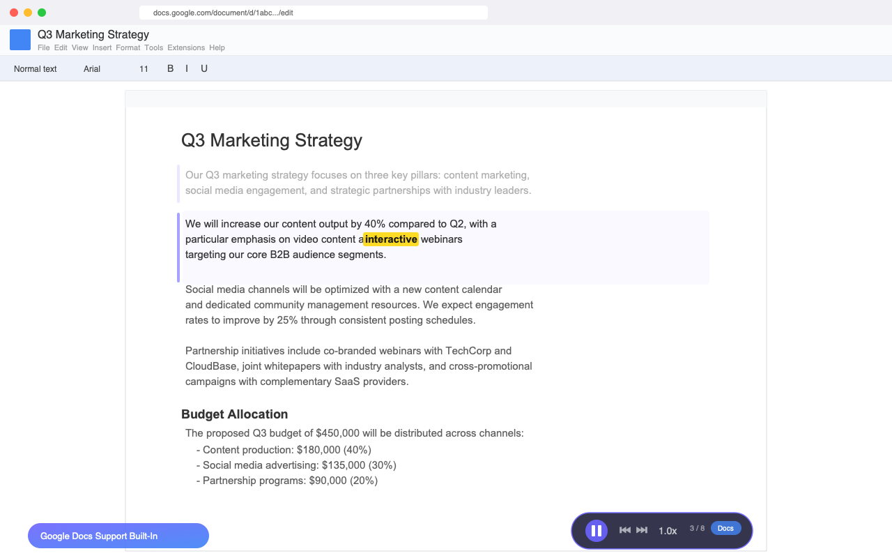 MurMur reading a Google Doc